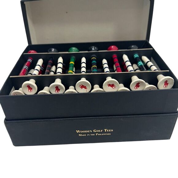Polo Ralph Lauren Golf Tees Box of 24 Wooden Multicolored Logo Vintage Rainbow - Picture 3 of 8